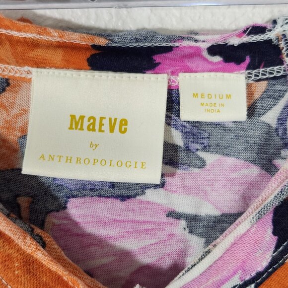Maeve by Anthropologie Floral Flutter Sleeve Tshirt Size M - Picture 4 of 15